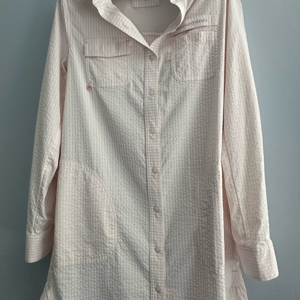 Vineyard Vines Light Pink & White Striped Harbor Shirt Dress/Coverup